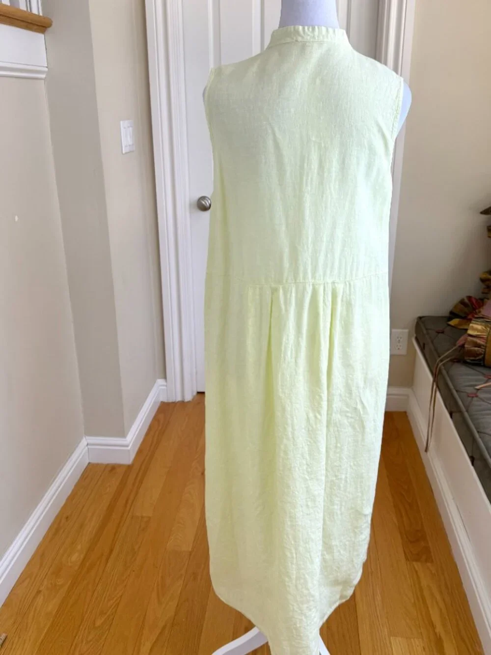 Eileen Fisher Maxi Dress Organic Linen Sleeveless Yellow (M) - Picture 4 of 9